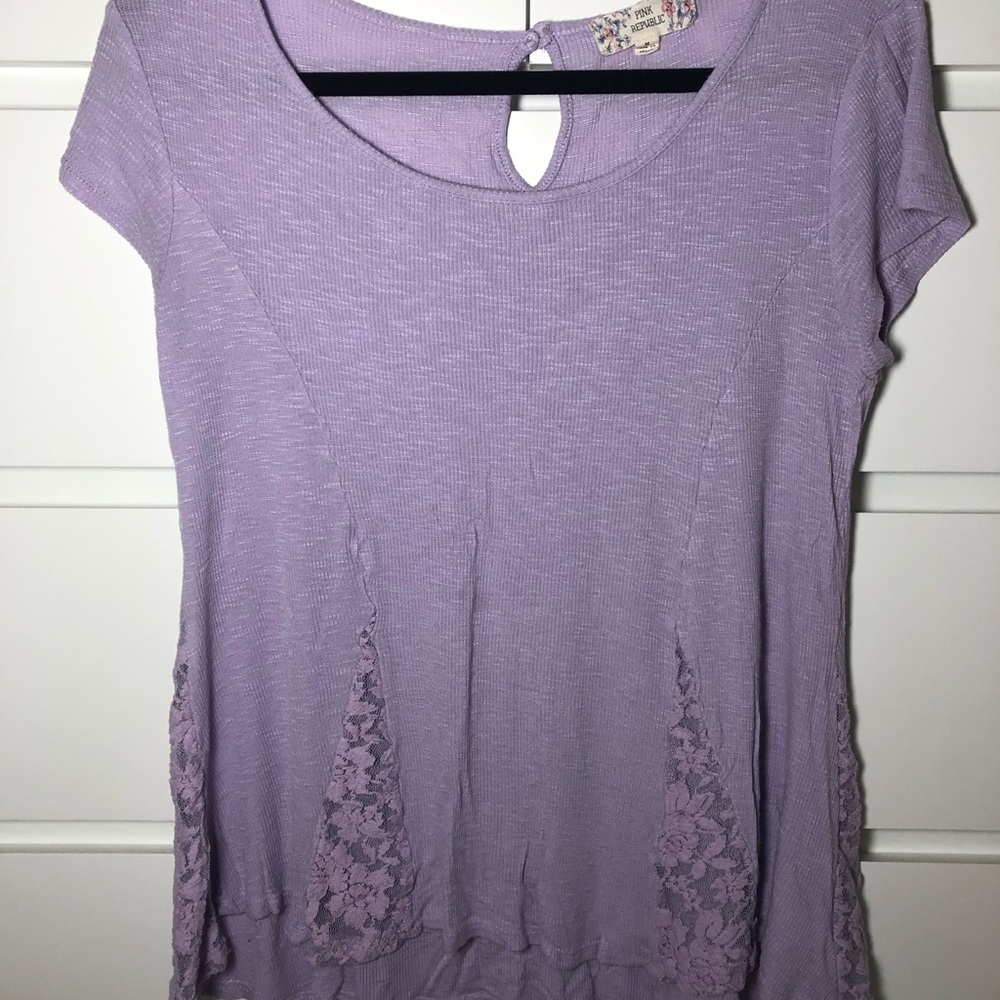 Light Purple Ribbed Top with Lace Details